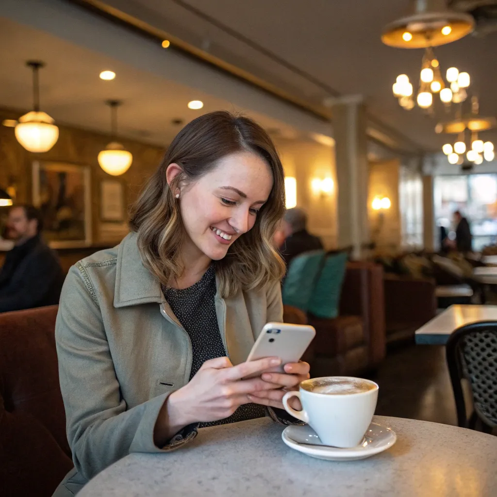 Sarah Jenkins enjoying her IPHONEITA at a cafe